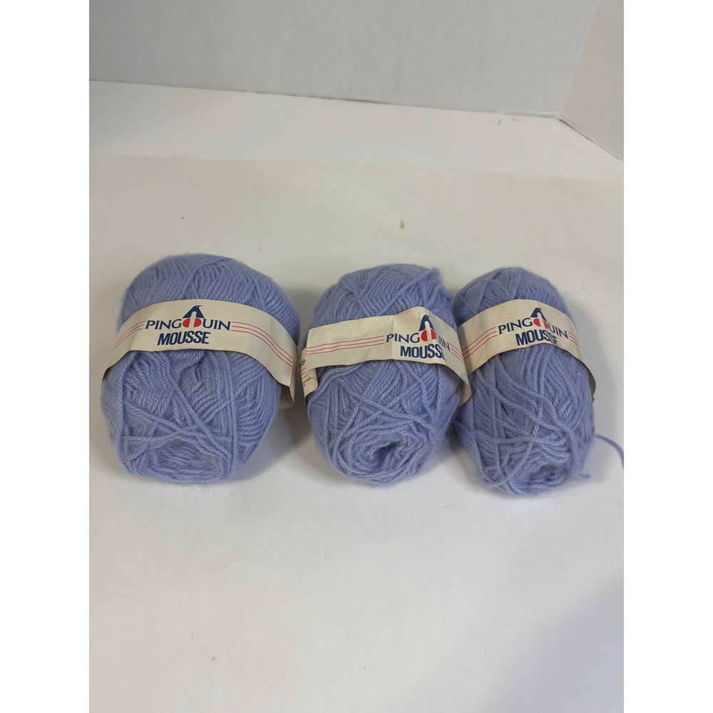 Pingouin Mousse Yarn Periwinkle Blue 100% Acrylic 50g Skeins Lot of 3